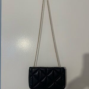 H&M Black Quilted Crossbody Bag with Gold Chain